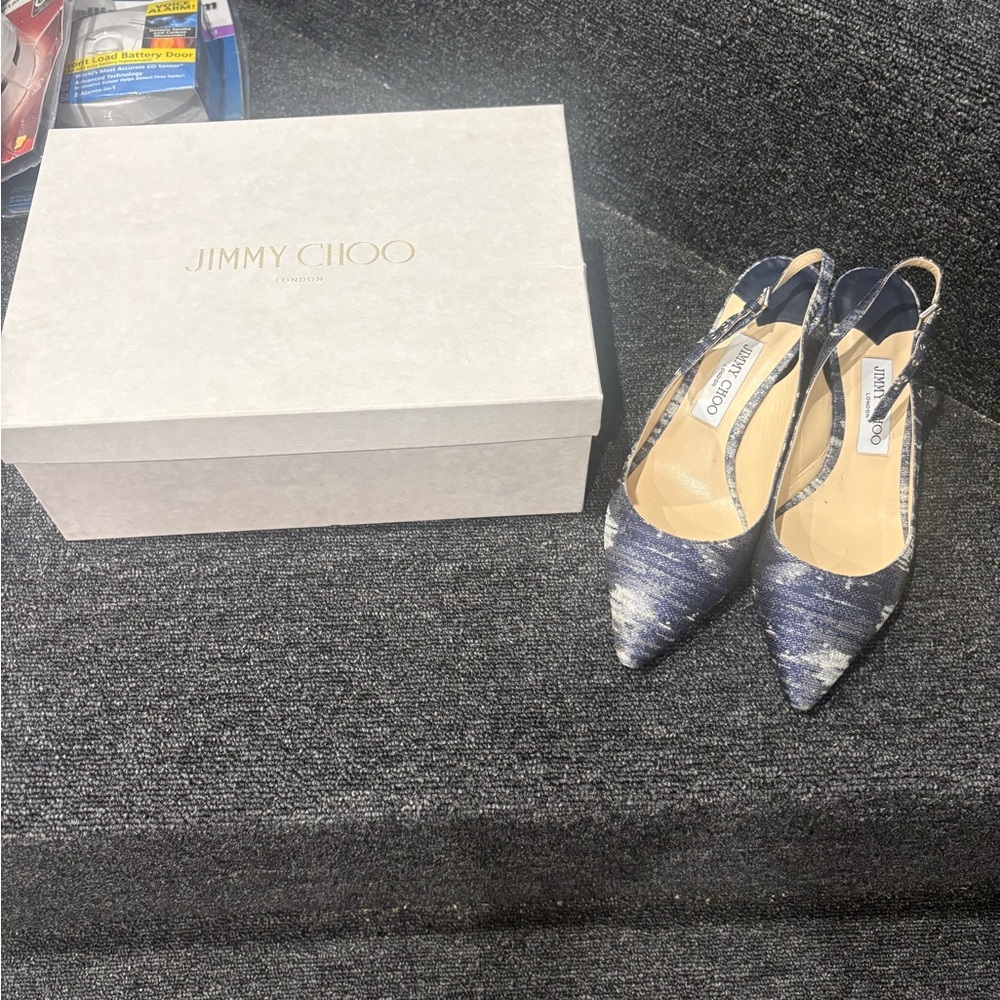 Jimmy Choo Blue Textured Slingback Pointed-Toe Pumps